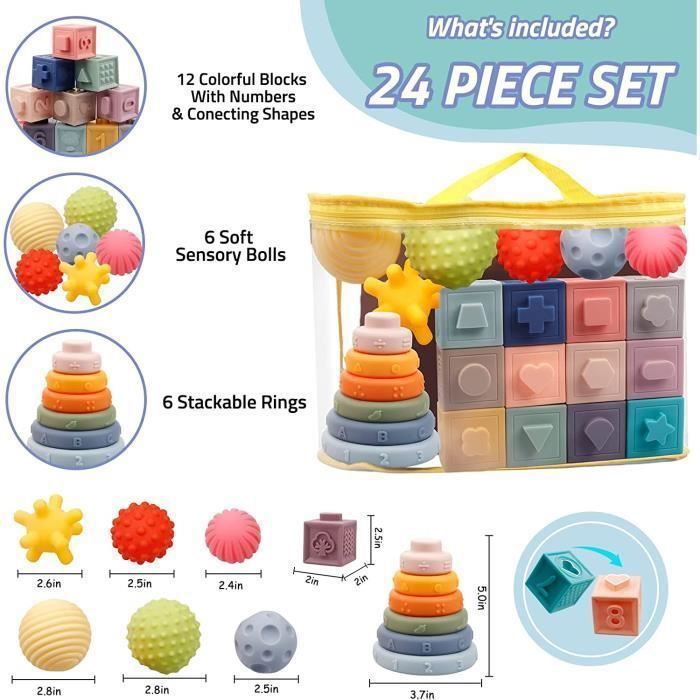 Niaetuto 24 Pièces Jouet Bebe 6 Mois,Jeux Montessori,Cube d'activité Bébé,Jouets  éveil Montessori,Balle Sensorielle Bebe,Jeux Educatif pour Bebe Enfant 6 9  Mois 1 2 Ans Garçon Fille en destockage et reconditionné chez DealBurn