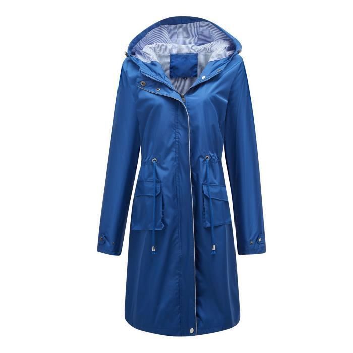Veste De Pluie Longue Femme À Capuche Coupe-Vent Imperméable Extérieur  Léger INSFITY Taille EU Bleu