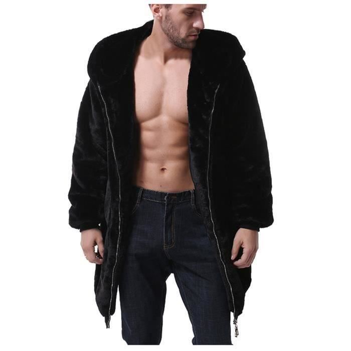 Chaud epais Pardessus d hiver Mode hommes veste de manteau en fausse fourrure Manteaux Cardigan Noir Noir Cdiscount Pret a Porter