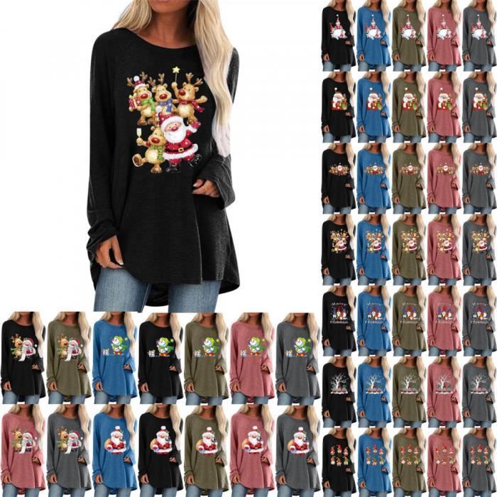Imprimé Pull De Noël Femme Manches Longues Col Rond Pull Christmas