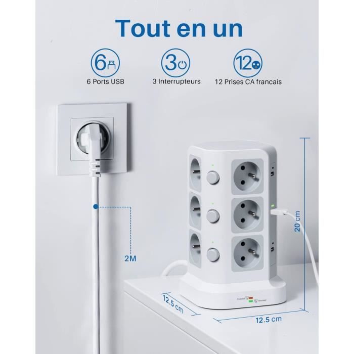 12 Prises 2P+T De TypeE (France) Tour Multiprise Avec 6 Ports Usb — free download