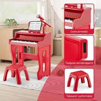 COSTWAY Piano Numérique 31 Touches pour Enfants avec Tabouret & Microphone, Piano Electronique Portable avec Mode d'Enseignement LED & MP3, Piano Enfants 3 Ans, Charge 50kg (31 Touches, Rose