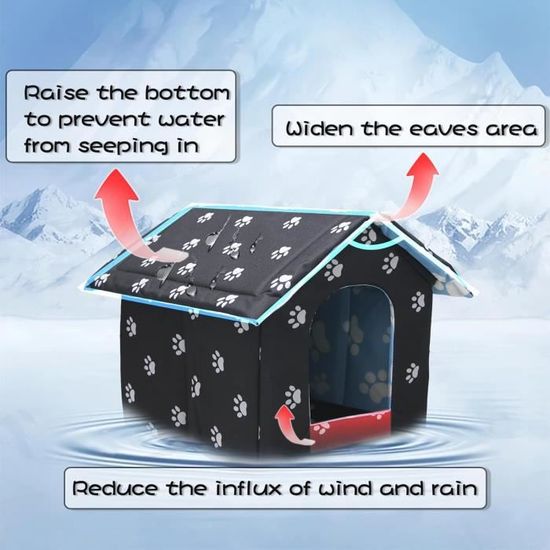 Niche Extérieur Pour Chat - Imperméable, Pliable, 45x43x40cm, Avec Rideau Transparent, Pour Hiver - 12