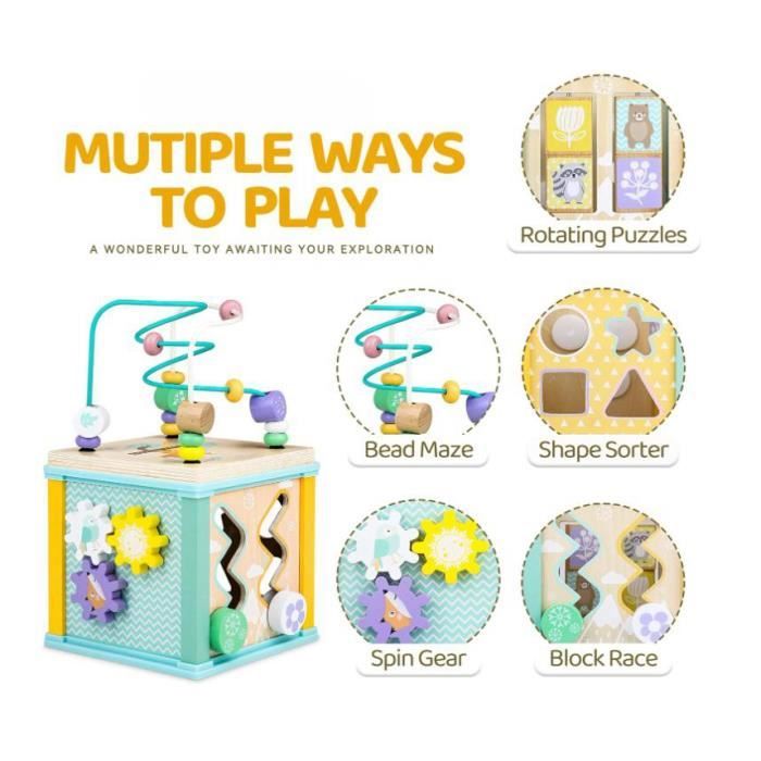 Nukdey Cube d'activités en Bois de Labyrinthe avec Motifs océaniques - Labyrinthe de Perles Polyvalent: Jouet éducatif Cadeau pour Enfants garçons Filles Nukdey Cube d'activités en Bois de Labyrinthe avec Motifs océaniques - Labyrinthe de Perles Polyvalent: Jouet éducatif Cadeau pour Enfants garçons Filles