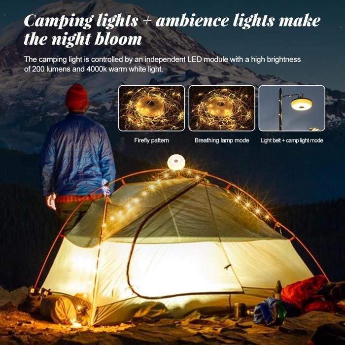 Guirlande Lumineuse LED Camping 10M - Batterie USB Rechargeable - Etanche IP44