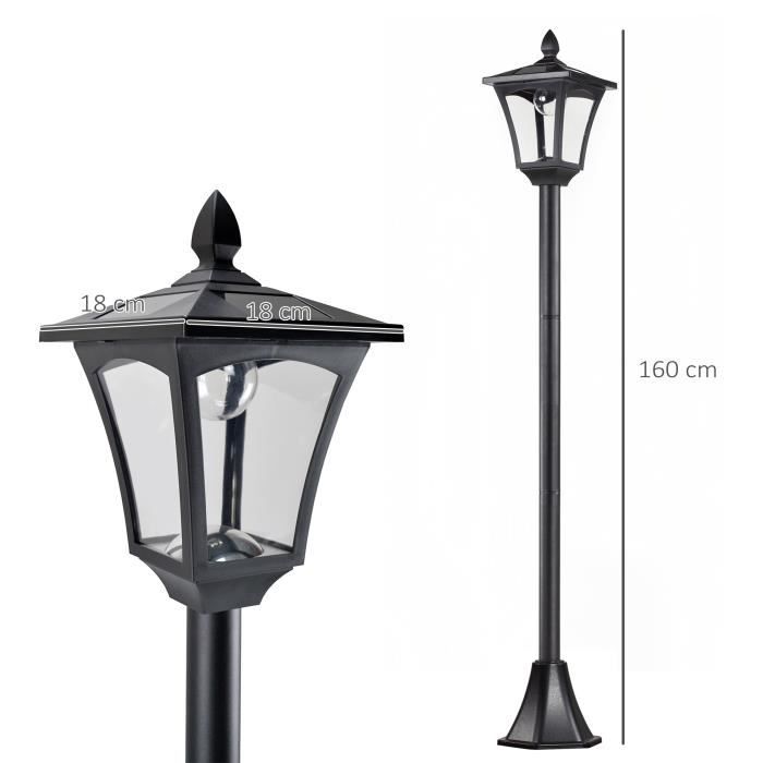 Outsunny Luminaire extérieur lampadaire sur pied solaire lampadaire  lanterne classique LED 40 Lm dim. 18L x 18l x 160H cm noir - Cdiscount  Maison
