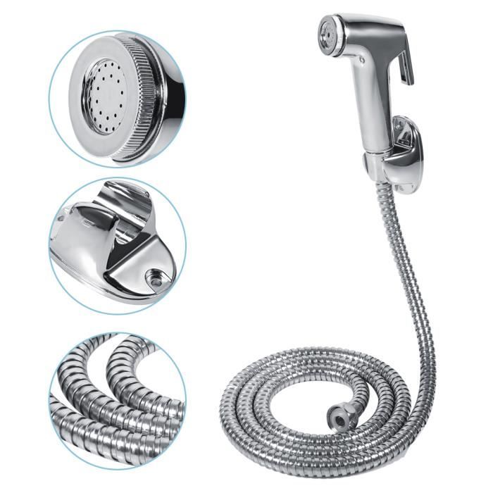 Kit Douchette wc,ABS Pulvérisateur de toilette pour bidet,jet à deux  fonctions, facile à installer, avec Vanne 3 Voies (1/2-3/8),tuyau de  douche de 150 cm et support de douche(Argent) : : Bricolage