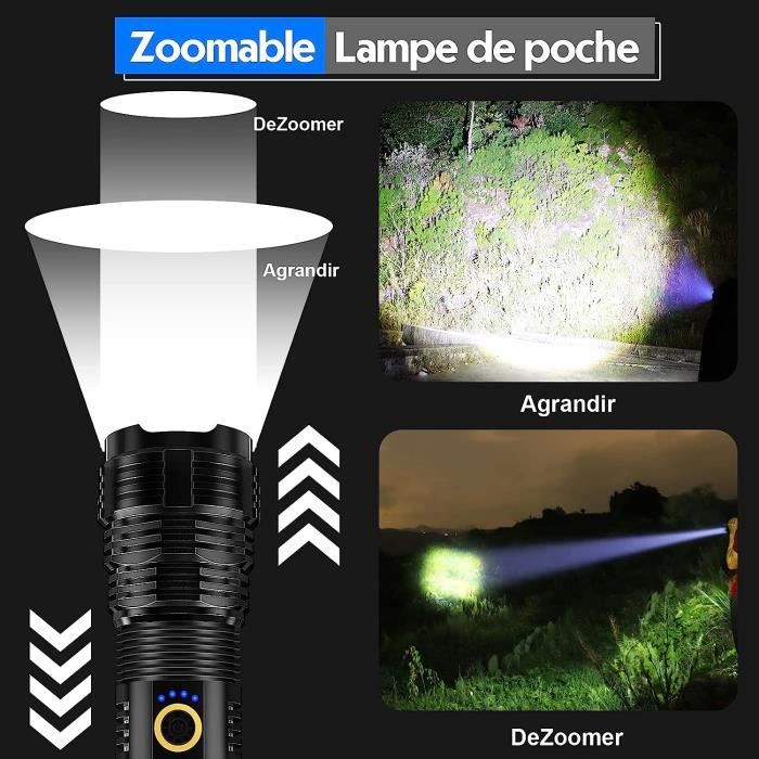 Lampe Torche LED Ultra Puissante, 10000 Lumens Lampe De Poche Rechargeable,  X 70.2 Lampe Tactique, Flashlight IP67 Étanche 5 M[8] - Cdiscount Bricolage