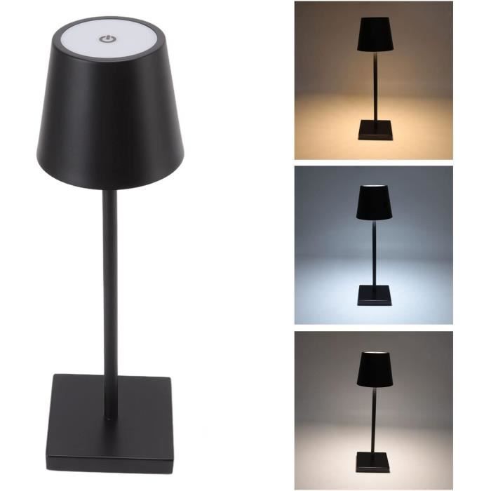 Lampe De Table Sans Fil Tactile LED Rechargeable - Variateur 3 Couleurs Intérieur Extérieur
