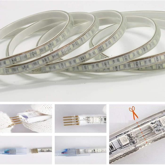 Ruban LED RGB 5050 60 LEDs/m IP65 Étanche - 220-240V - Avec Télécommande 24 Touches - 1 Mètre - 2