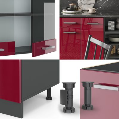 Bloc cuisine R-Line 180cm blanc/rouge bordeuax/brillant