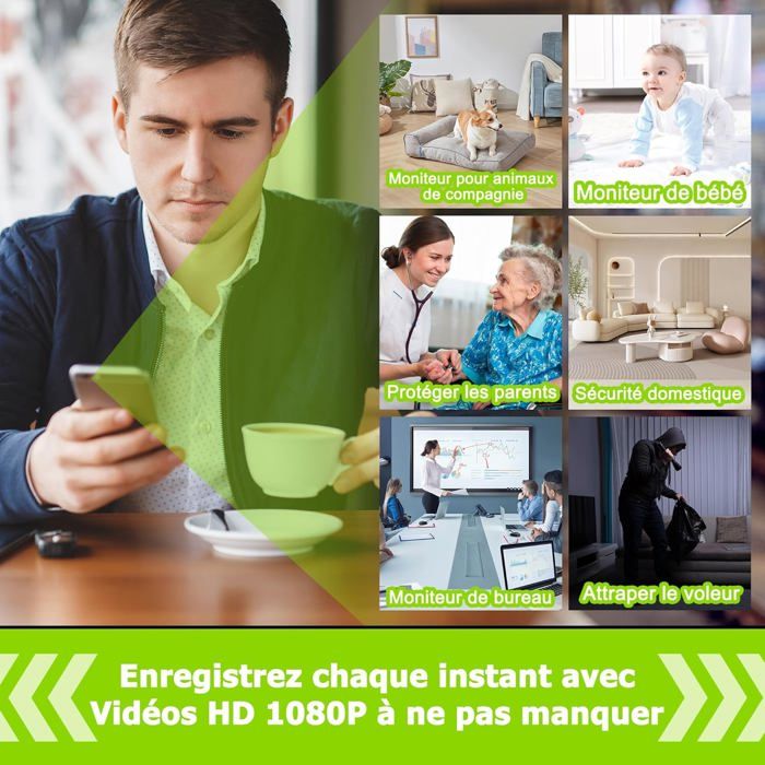 Caméra Espion Horloge 1080P WiFi – Mini Caméra Surveillance Discrète Sans Fil, Vision Nocturne, Détection Mouvement