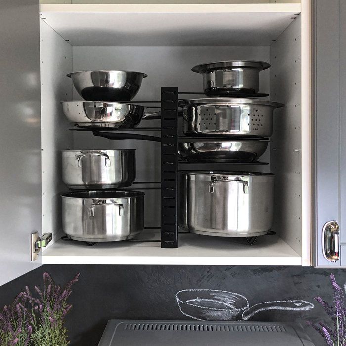 Organisateur Casseroles Poêles Extensible Avec 7 Séparateurs - Support Télescopique Pour Placard, Acier Inoxydable - 10