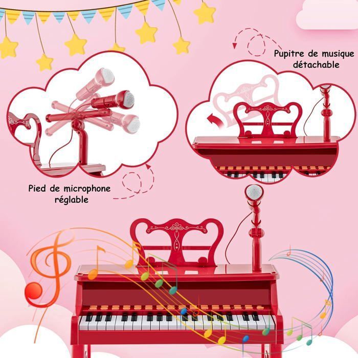 Piano Numérique à 37 Touches Enfants avec Tabouret & Microphone Piano Numérique à 37 Touches Enfants avec Tabouret & Microphone