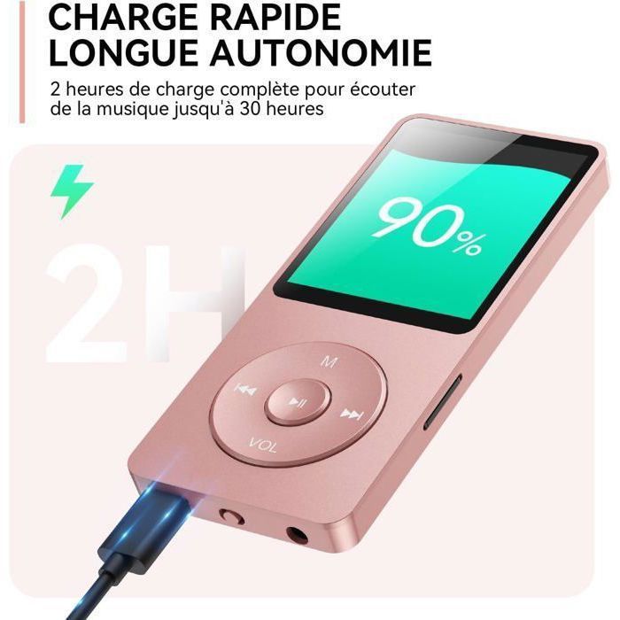 Lecteur MP3 Bluetooth 5.3 32 Go - 70h Autonomie, Haut-parleur Intégré, écran 1,8 Pouces
