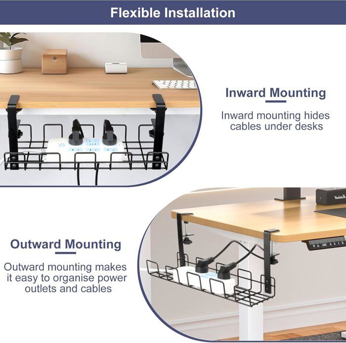 Plateau De Gestion Des Câbles Sous Le Bureau Sans Perçage,avec Pince