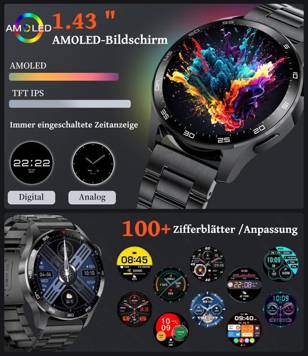 Montre Connectée MYSHUN Homme - Appels Bluetooth, 1.45" Écran Tactile, 100+ Modes Sport, IP68 - Smartwatch Militaire Résistante