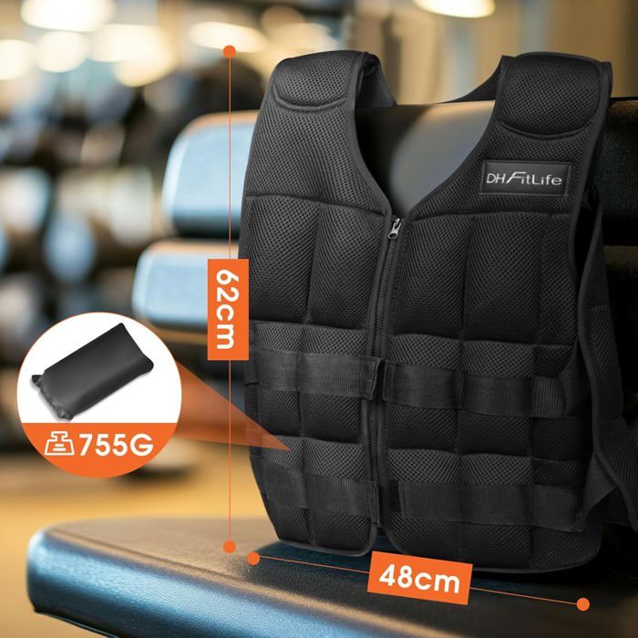 Gilet Lesté Réglable 50 Kg AYNEFY – Idéal Musculation, Course, Cardio & Perte De Poids Avec 12 Poches (Sans Plaques)