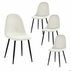URBAN MEUBLE Lot de 4 chaises de style scandinave - Tissu doux - Dossier confortable - Convient pour salle à manger, salon, chambre - Blanc