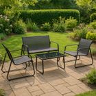 IMS GARDEN Salon de jardin 4 places en textilène et acier - Gris et Noir - ANNECY