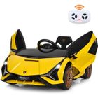 Lamborghini SIAN Voiture Électrique 12V Enfant, Télécommande 2,4G, Klaxon, Musique, 2 Portes Papillons, Vitesses 3-5km/h, Jaune