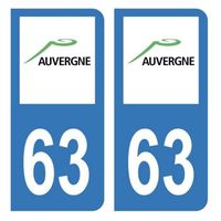 Autocollant Stickers plaque immatriculation voiture auto Département 63 Puy-de-Dôme Logo Ancienne Région Auvergne