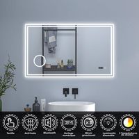 OCEAN Miroir de salle de bain LED + horloge + bluetooth + loupe + anti-buée + jaune-blanc froid-couleur neutre trois-en-un,80*60cm