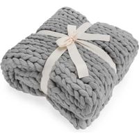Couverture en laine grossièrement tricotée - Couverture en tricot XXL, couverture douillette en jeté - 180 x 120 cm - gris