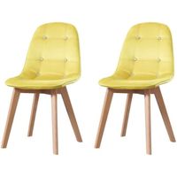 ALEXIA - Lot de 2 chaises scandinave - Velours -  Jaune - pieds en bois massif design salle a manger salon - 53 x 46 x 83 cm
