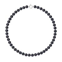 PERLINEA - Collier Perle de Culture d'Eau Douce AAA+ - Ronde 8-9 mm - Noire - Enfillage Traditionel - Bijoux Femme