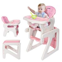 SEJOY Chaise Haute Bébé 3 en 1 Convertible en Table et Chaise Enfant, Ceinture de Sécurité à 5 Points, 6 mois à 3 ans, Rose