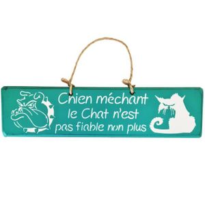 OBJET DÉCORATION MURALE Plaque décorative en bois turquoise chien méchant