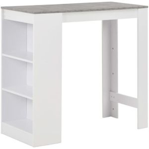 TABLE À MANGER SEULE Table de bar - Blanc et béton - Style contemporain - Avec étagère à 3 couches