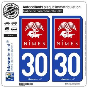 Ville 2 Stickers autocollants plaque d'immatriculation auto30 Uzès