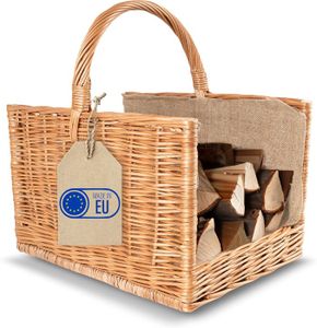 Panier à Bûches En Osier - 50x36x28-44 Cm | Rangement Bois De Cheminée Robust