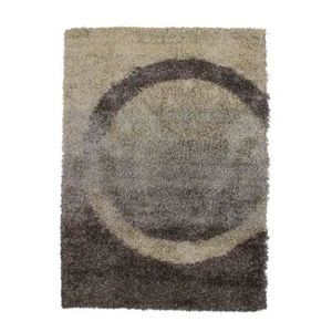 TAPIS DE COULOIR MAURANNE - Tapis à poils longs motifs géométrique Cercle 120 x 170 cm Gris