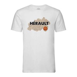 T-SHIRT T-shirt Homme Col Rond Blanc Hérault 34 Départemen