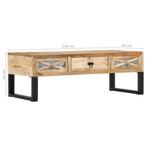 TABLE BASSE Table basse - VINGVO - MEN(282760) - Bois de manguier massif - 3 tiroirs - Style vintage