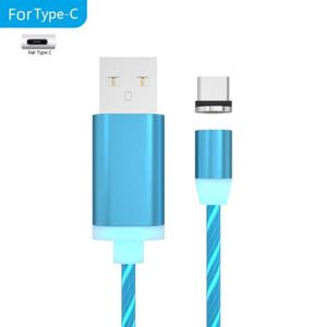 JYYC Câble USB de Chargement des données de débit LED Glow Charger Cordon Câble Micro USB pour câble de Type C pour iPhone X 8 7 Mobile Cables-Blue pour Android 