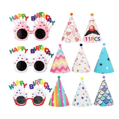10 Chapeaux De Fête Cône En Papier Avec Dessus Aluminium - Joyeux Anniversaire - Élastique Inclus - Multicolore - 14