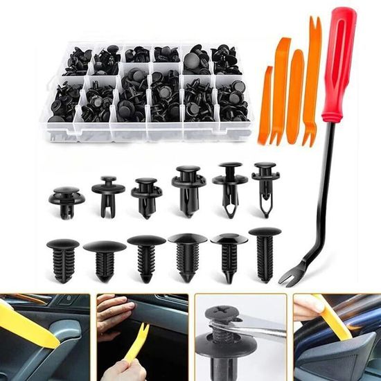 Kit De 195 Clips Plastique Pour Voiture - Rivets De Fixation Universels Pour Panneaux, Portes, Pare-chocs - Avec Outil De Démontage - 10