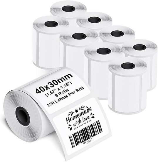 Étiquettes Thermiques Autocollantes 12x30 Mm - Rouleau De 230 étiquettes Résistantes Eau/huile, Compatibles Q1/Q2/Q3 | Certifié SGS, Pour Cuisine, Bureau, Logistique