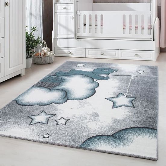 Tapis enfant chambre enfant chambre bébé Ours mignon avec étoile Gris Bleu  Blanc [80x150 cm] - Cdiscount Maison