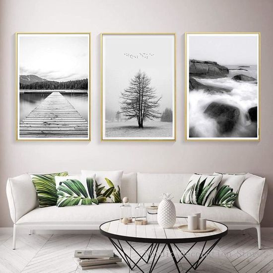 3 pièces décoration Toile peinture Affiche Nordique Impressions Noir et Blanc Paysage Affiches et Impressions 50x70cm[18]
