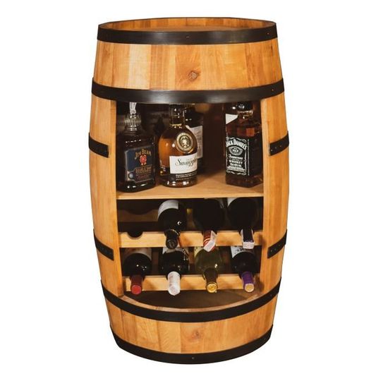 Casier à Vin En Tonneau Creative Cooper - 80cm - LED RGB - Portes - Capacité 40 Bouteilles - Chêne