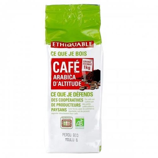 ETHIQUABLE - Café Pérou MOULU bio & équitable 1 kg - 100% Arabica d altitude - intensité 4/5 & 3/5