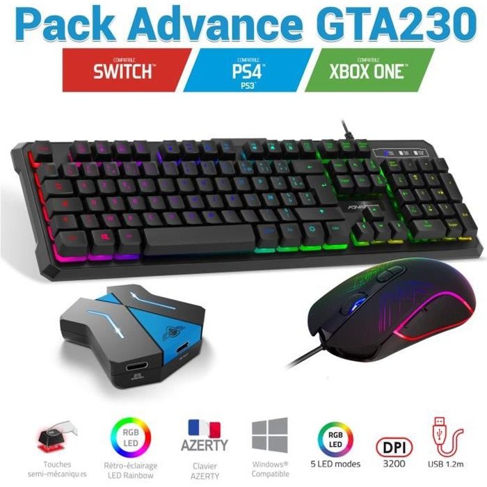 Pack clavier, souris Advance GTA 230 et convertisseur pour PS4 / Xbox one / Switch