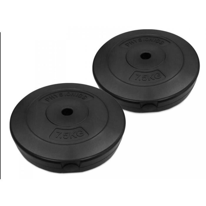 Disques de poids set de 2 x 7,5 kg diamètre 27 mm avec revêtement en plastique plaques de poids pour haltères fitness musculation 0