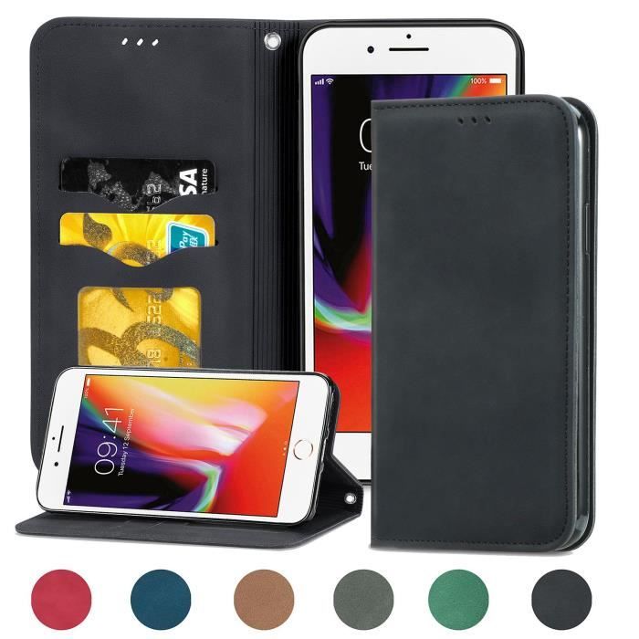 Housse de protection pour iPhone 7 Plus-8 Plus (Noir ) type portefeuille (support carte de credit)