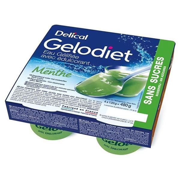 Delical Gelodiet Eau Gélifiée Edulcorée sans Sucres Menthe 4 x 120g